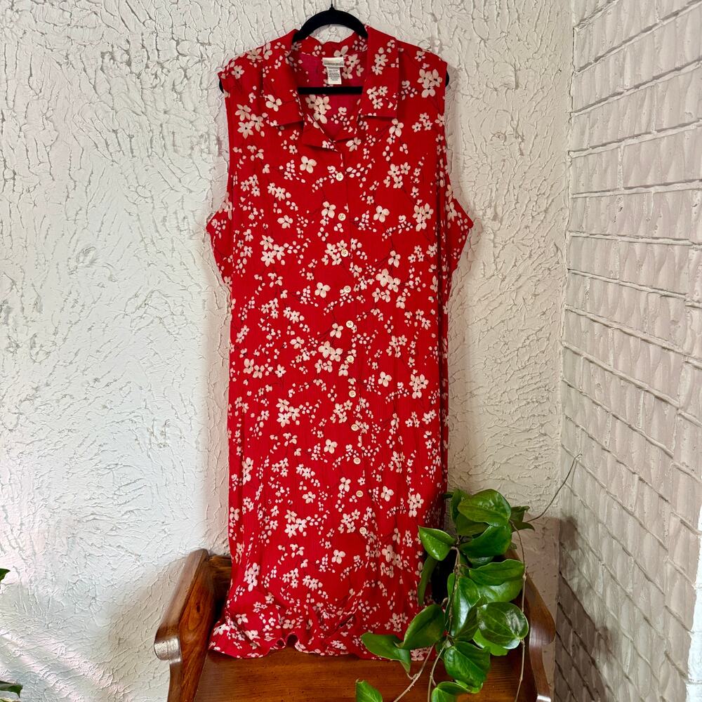 Vintage Red Floral Plus Size Dress 30/32W